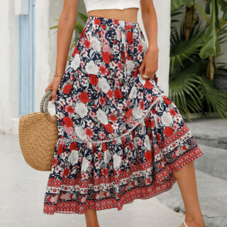 Jupe Longue Style Boheme Rouge et Bleu