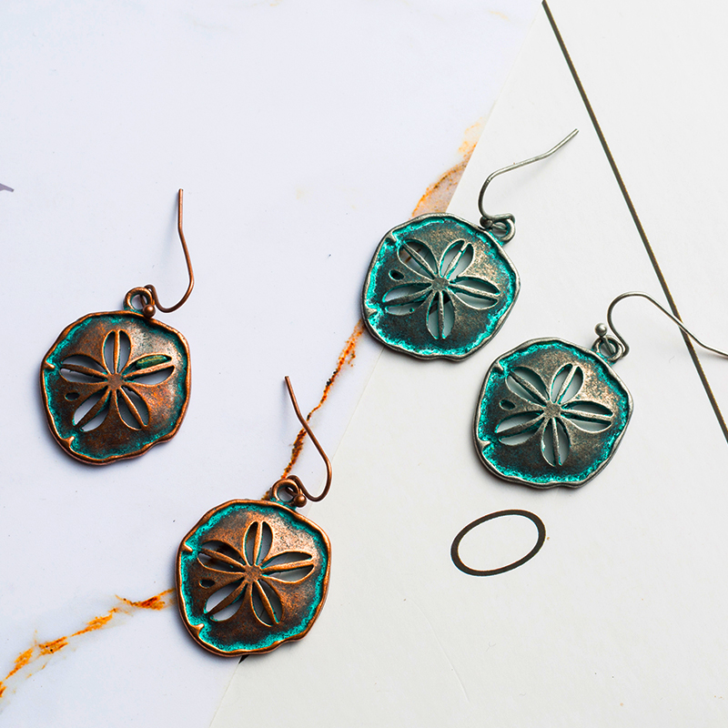 Grandes Boucles D'Oreilles Bohème Chic – Dentelle Crochet – Bleu Azur Et Bronze