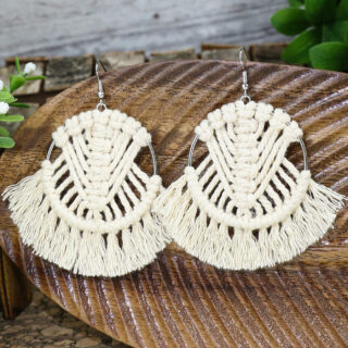 Boucles d Oreilles en Macrame gris