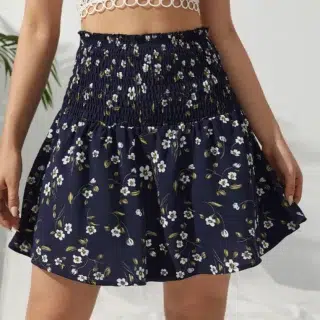 Mini Jupe Boheme Bleu Fonce a Fleurs