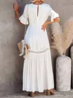 Robe Blanche Elegante Boheme en Dentelles derriere