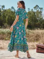 Robe Boheme Longue a Fleurs Roses derriere
