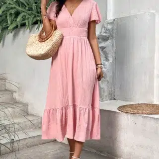Robe Boheme Rose Col en V