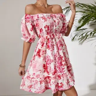 Robe Courte au Style Boheme Epaules Denudees