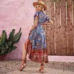 Robe Longue Boheme Col en V derriere
