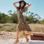 Robe Longue Boheme Noir Col en V cote