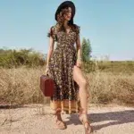 Robe Longue Boheme Noir Col en V devant