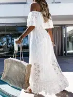 Robe Longue de Plage Boheme Blanche derriere