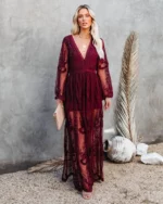Robe de Plage Boheme Elegante en Dentelles bordeaux
