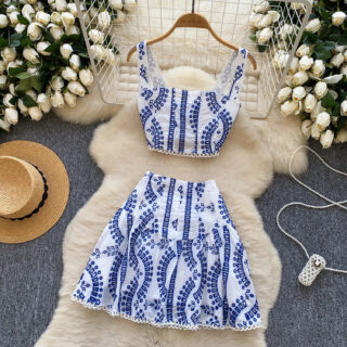 Ensemble Bohème Jupe et T-Shirt Bleu