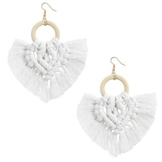 Boucle d oreille coton macrame blanc