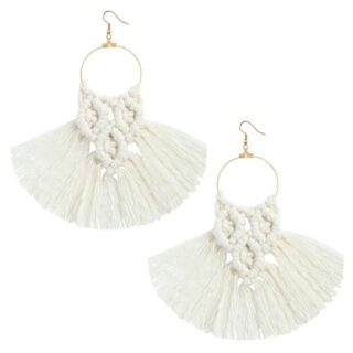 Boucle d oreille frange macrame blanc