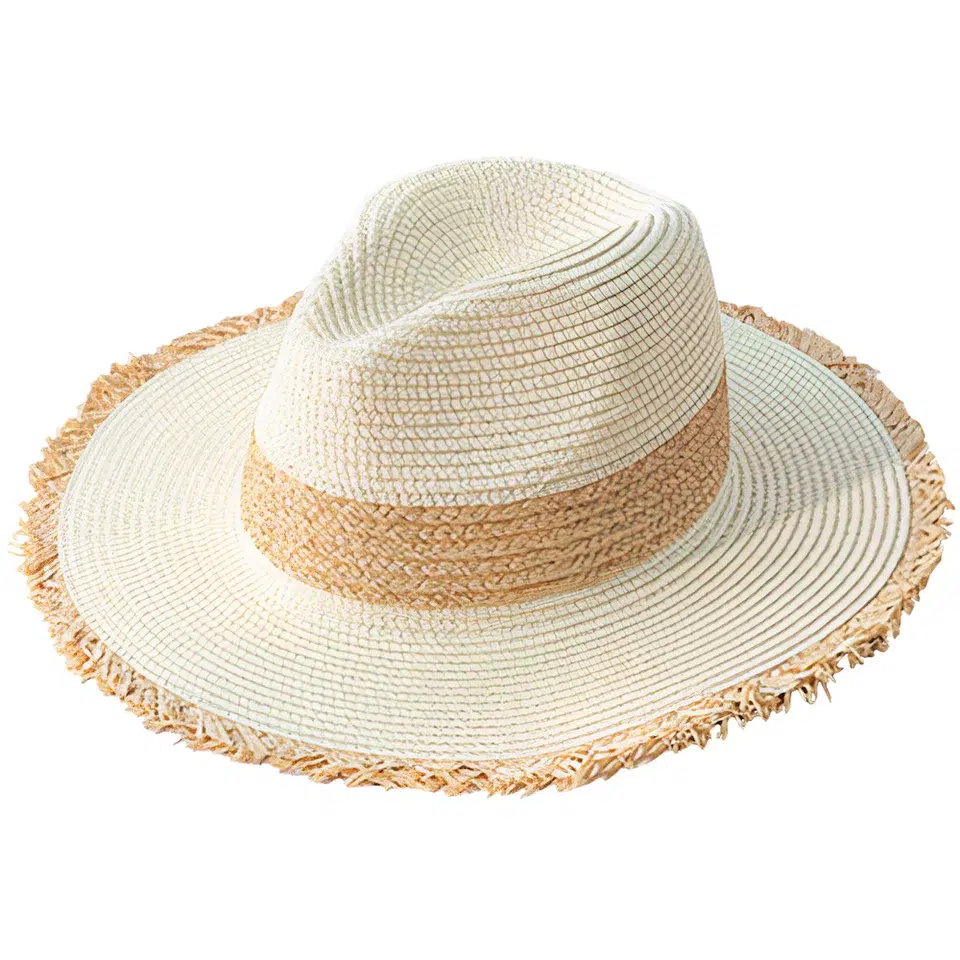 Chapeau De Paille Naturelle Léon Montane – Beige, Ceinture Cuir – Taille 58 – Unisexe