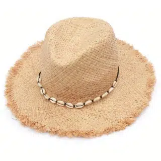 Broche Vintage - Chapeau De Paille Avec Plumes, Rubans Et Perles - Accessoire Ancien