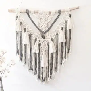 Macrame mural bicolore gris et beige