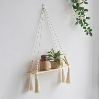 Petite etagere murale macrame ponpoms et perles