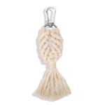 Porte cle macrame couleur beige