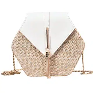 SAC A MAIN PAILLE ET CUIR BLANC