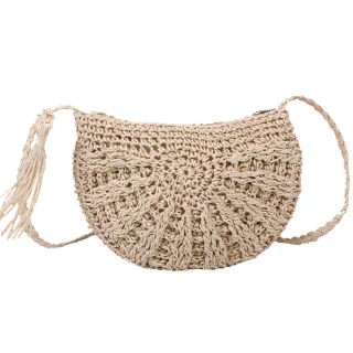 SAC A MAIN PAILLE POMPON DEMI LUNE