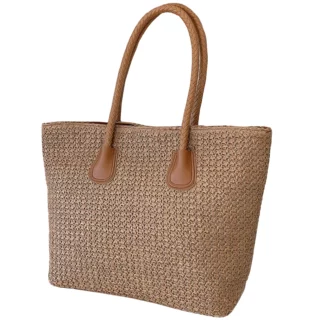 SAC CABAS PAILLE TRESSE FONCE