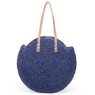 SAC ROND PAILLE BLEU MARINE