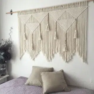 Tete de lit macrame en coton et corde