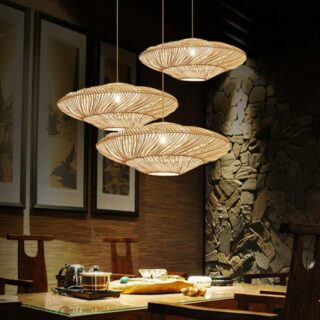 Lampe suspension rotin style chinois créatif